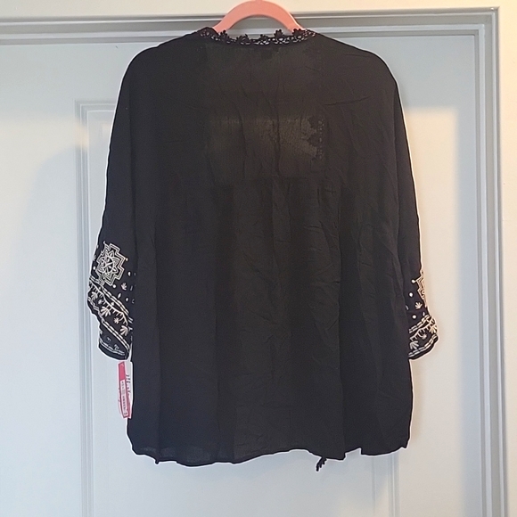 Boho black and white open kimono cardigan - Picture 5 of 7